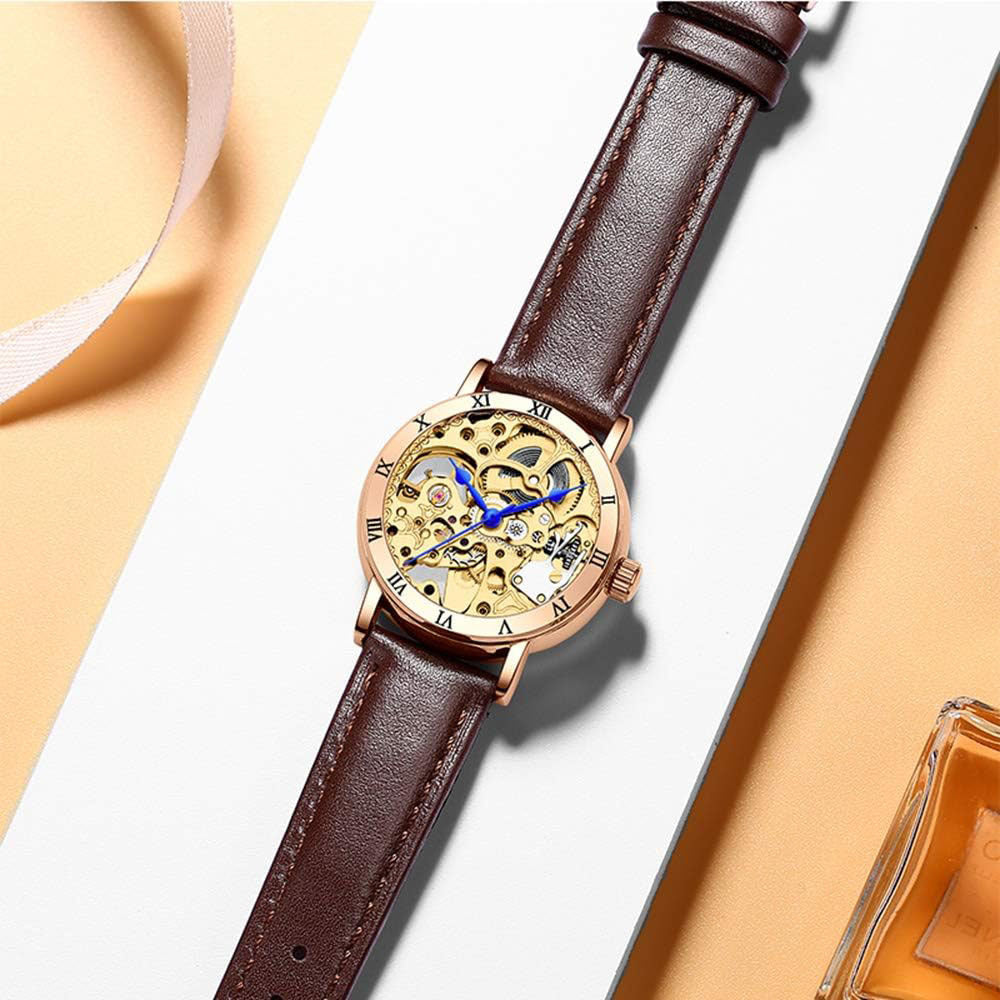 Luxury Automatic Mechanical Skeleton Watch with Steel or Leather Strap
